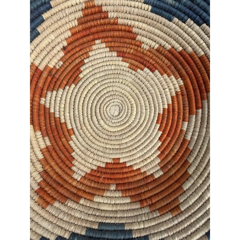 Vintage Navajo Style Handwoven Wedding  Basket Star Orange Blue 15 1/2